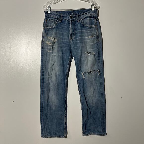 7 For All Mankind Austyn Distressed Straight Leg Blue Denim Jeans Men’s Size 30 - Picture 1 of 7